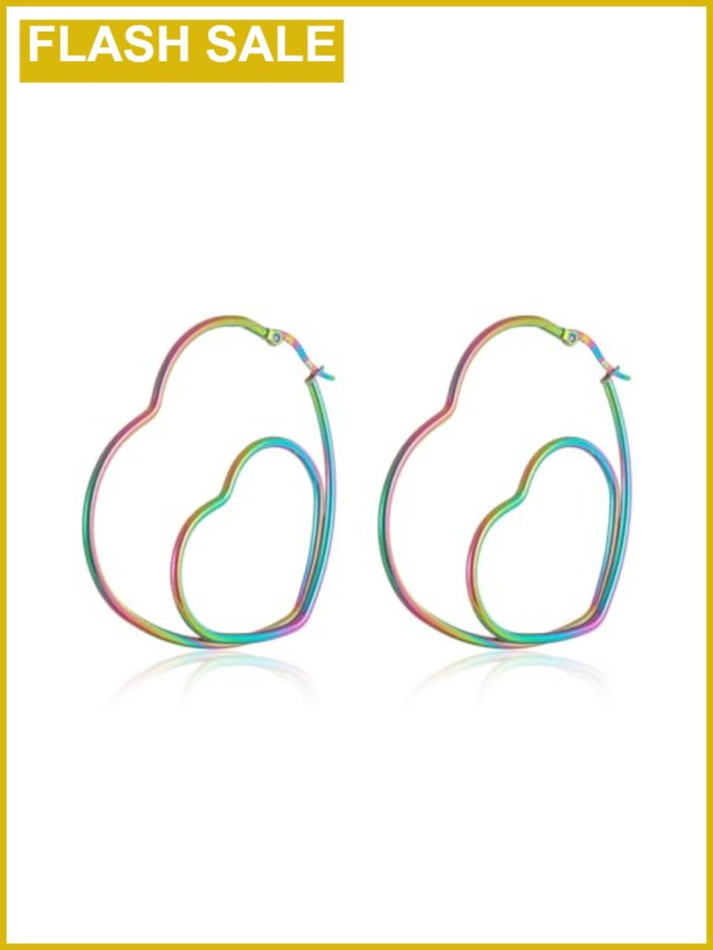 Rainbow Big Heart Hoop Earrings Stainless Steel Double Love Statement